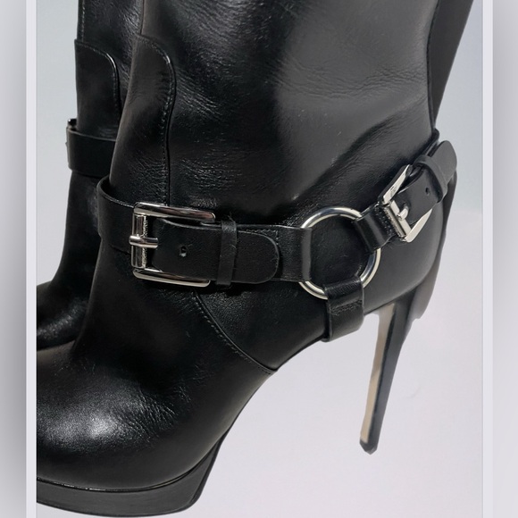 NWOT MICHAEL KORS BLACK PLATFORM STILETTO LEATHER BOOTS - Picture 9 of 17